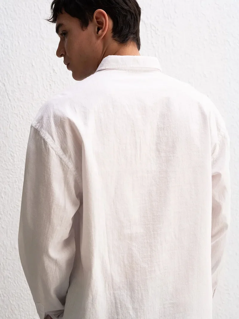 Giesto White GIESTO Cotton Oversized Button-Up Shirt for Men | Best Price UAE
